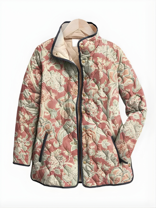 Veste matelassée florale vintage ARISBETH™ multicolore, col beige, fermeture boutonnée