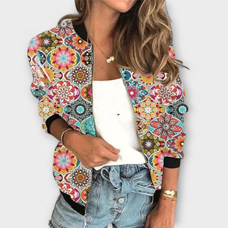 Veste avec fermeture zippée, manches longues, tissu multicolore à motifs mandala
