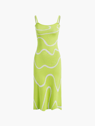 Maisie | Robe midi cintrée en béton avec motif abstrait et délicates bretelles spaghetti