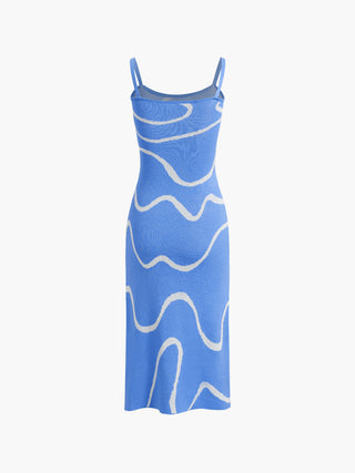Maisie | Robe midi cintrée en béton avec motif abstrait et délicates bretelles spaghetti