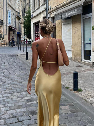 Katharina | Robe en satin élégante sans dos pour mariage et fête