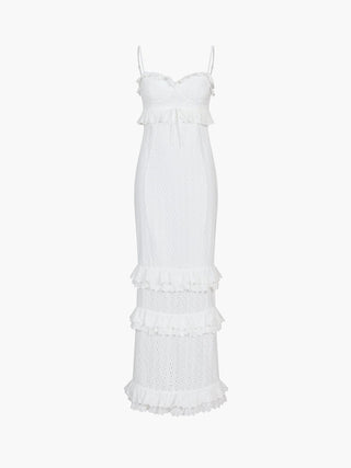 Hanna | Robe en dentelle romantique avec volants – Élégance féminine en blanc
