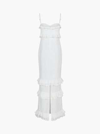 Hanna | Robe en dentelle romantique avec volants – Élégance féminine en blanc
