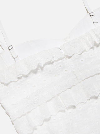 Hanna | Robe en dentelle romantique avec volants – Élégance féminine en blanc
