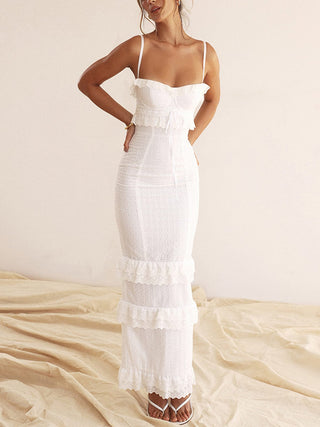 Hanna | Robe en dentelle romantique avec volants – Élégance féminine en blanc