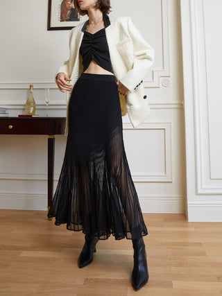 Annerose | Jupe midi plissée élégante en chiffon transparent avec sous-jupe opaque