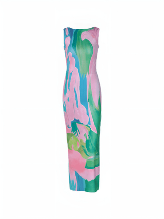 Isla | Robe maxi sans manches avec impression aquarelle – Élégance artistique