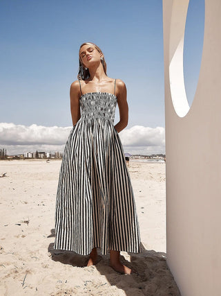 Miriam | Robe d'été élégante avec motif rayé et haut à volants