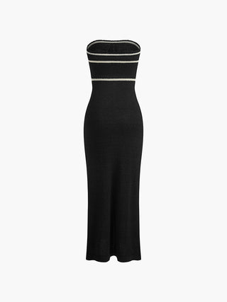 Amelie | Robe en Boucle Crème sans Épaules avec Piping Contrasté