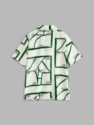 Chemise imprimée vert et blanc, vue dos, manches courtes et coupe ample