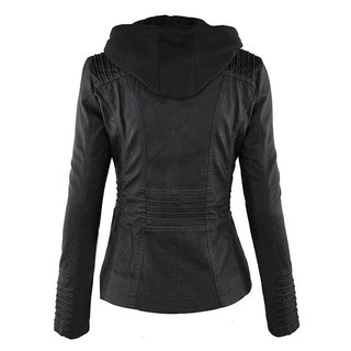 Veste en similicuir pour femme avec capuche et fermeture zippée