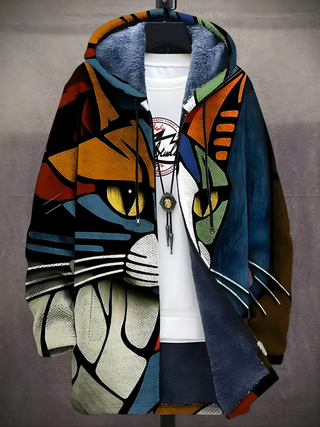 Veste sweat à capuche zippée multicolore, doublure polaire bleue, grand motif graphique