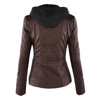 Veste en similicuir pour femme avec capuche et fermeture zippée