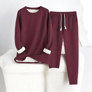 Ensemble sweat et pantalon jogging bordeaux, cordon blanc et poignets côtelés