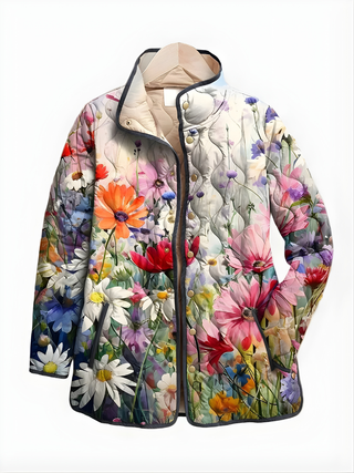 Veste matelassée CARTER™ florale multicolore, capuche doublée beige, boutons