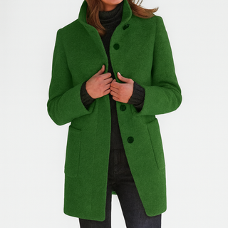 Veste en laine mélangée Adele™ à col montant, boutons, poches plaquées, vert