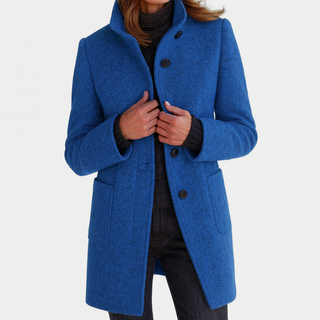 Veste en laine mélangée Adele™ à col montant, boutons, poches plaquées, bleu