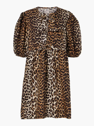 Chiara | Robe léopard pour femmes avec manches bouffantes courtes
