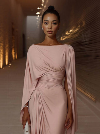 Robe Maxi | Drapé Taille | Manches Cape