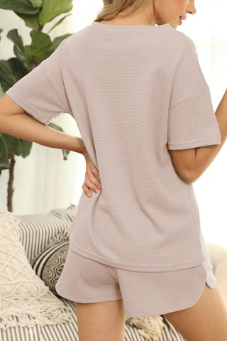 Ensemble t-shirt col rond et short à cordon, vue dos, beige clair