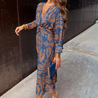 Robe Midi | Col V Croisé | Motif Floral Abstrait