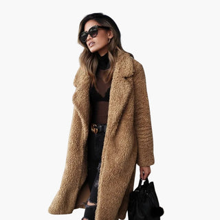 Manteau teddy femme à coupe longue et doublure chaude