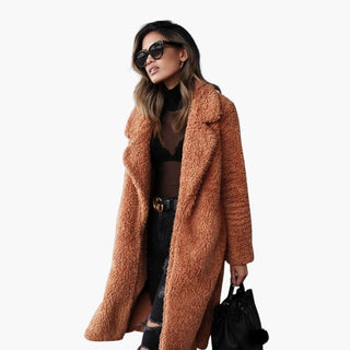 Manteau teddy femme à coupe longue et doublure chaude