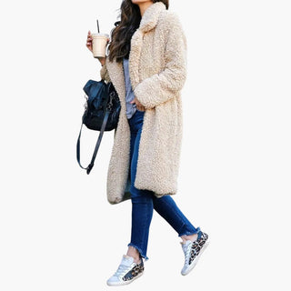 Manteau teddy femme à coupe longue et doublure chaude