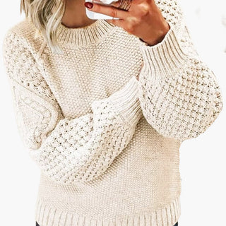 Pull Femme Tricoté Manches Texturées Style Élégant