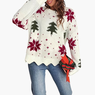 Pull Femme Motif Hivernal Tricoté Style Festif