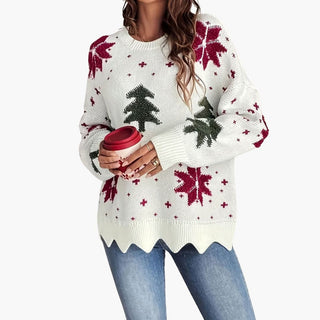 Pull Femme Motif Hivernal Tricoté Style Festif