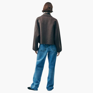 Veste femme en laine mélangée à coupe courte et fermeture à boutons