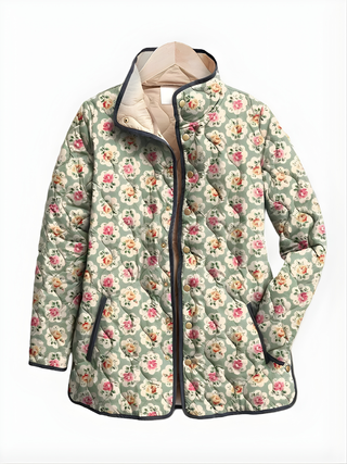 Veste matelassée à capuche, imprimé floral vintage multicolore, fermeture éclair visible