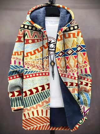Hoodie zippé Everett™ à capuche, motif géométrique multicolore, doublure intérieure bleu foncé