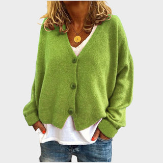 Gilet en maille vert à encolure V, boutons et manches longues