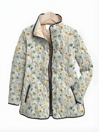 Veste matelassée imprimé floral multicolore, col montant et fermeture zippée