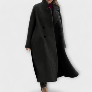 Veste thermique Filipa gris foncé, grand col à revers, boutons et coupe longue