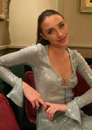 Maya | Robe à Paillettes Mint avec Manches Longues