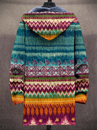 Sweat à capuche zippé multicolore, motif géométrique sur le dos, capuche doublée