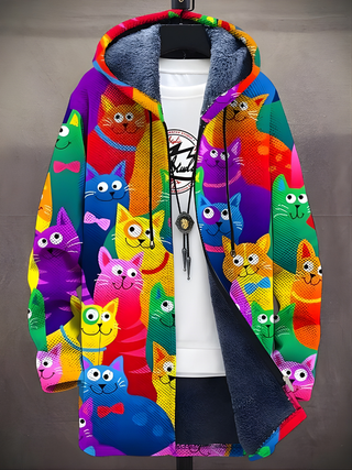 Veste sweat à capuche zippée, imprimé multicolore d’animaux, doublure intérieure bleue
