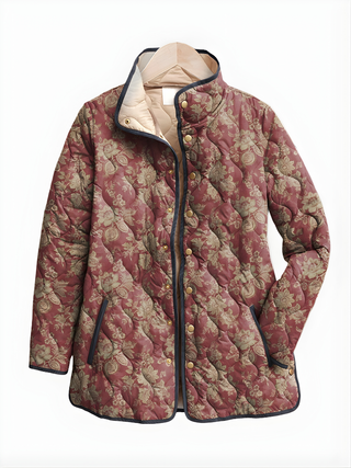 Veste KARA™ à capuche imprimée floral rétro, fermeture boutonnée, col relevé
