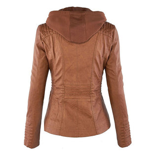 Veste en similicuir pour femme avec capuche et fermeture zippée