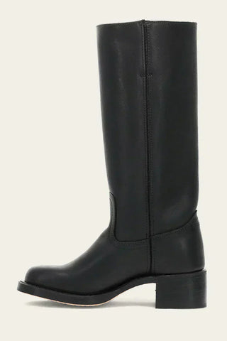 Bottes mi-mollet noires à talon bloc, tige haute avec empiècement latéral.