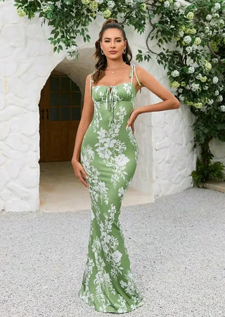 Robe maxi ajustée avec motif floral et détails en nœud – rêve d'été féminin