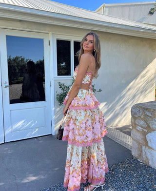 Odetta | Robe maxi florale romantique avec détails en dentelle