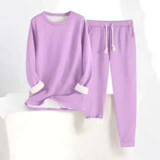 Ensemble sweat et pantalon jogging mauve, cordon blanc et bas côtelés