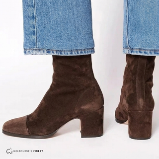 Bottes de confort orthopédique Valerie™ en daim marron, talon carré, bout rond