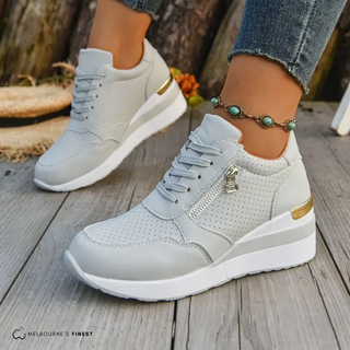 Chaussures de confort orthopédique Tamara™ blanches à lacets, semelle épaisse, détail doré