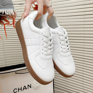 Chaussures orthopédiques Olsen™ blanches à lacets, vue latérale, semelle marron