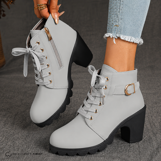Bottines Betty™ à lacets blanc, talon bloc, zip latéral et boucle métal